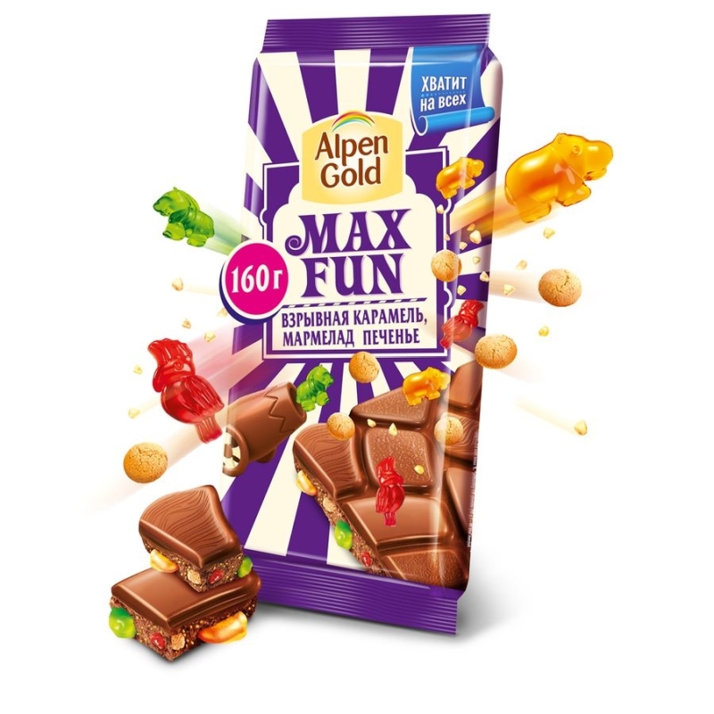 Шоколад Alpen Gold Max Fun Взрывная карамель, мармелад, печенье poster