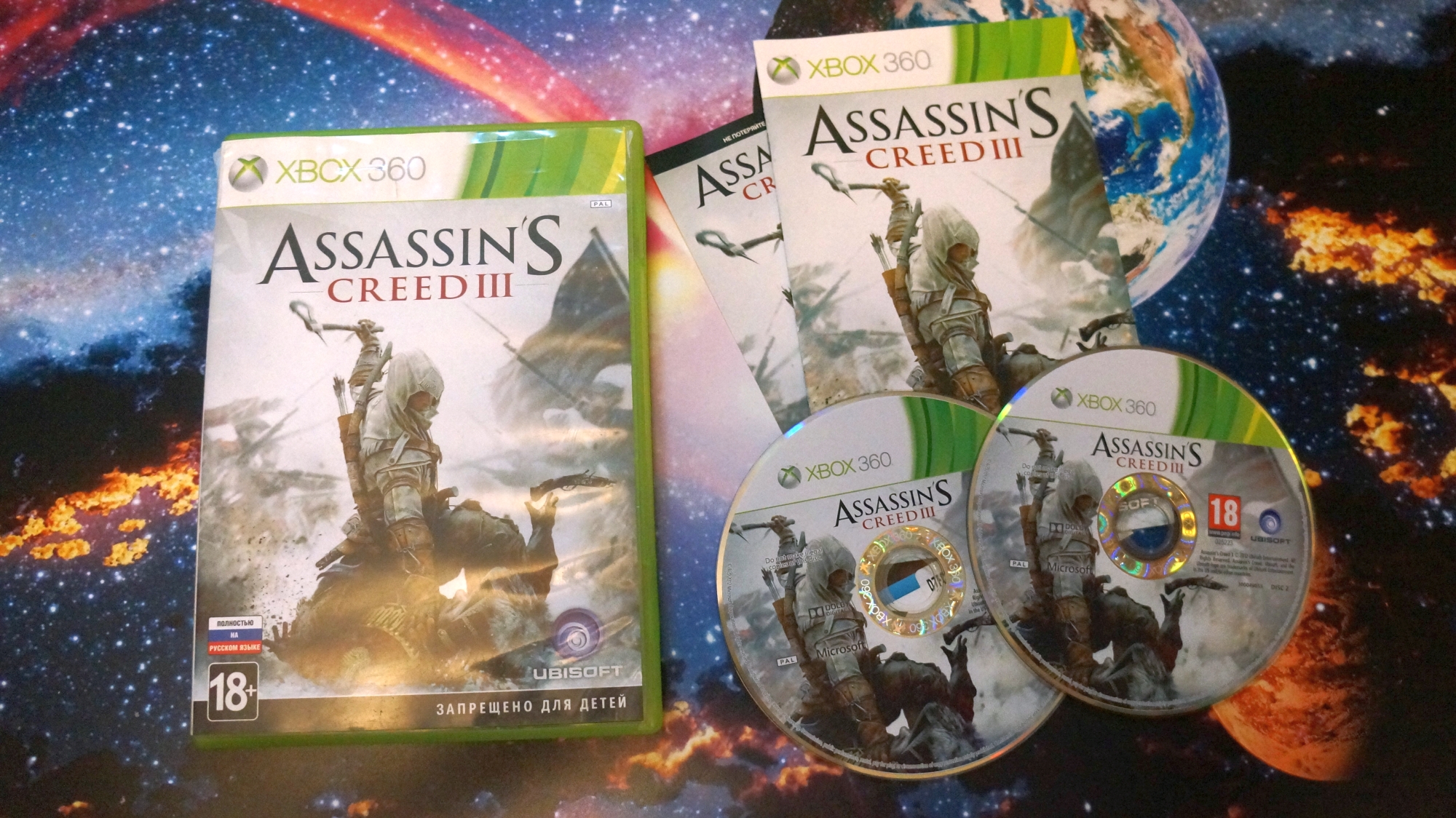 Игра Assassin's Creed 3 для Xbox 360 фото коробки и диска